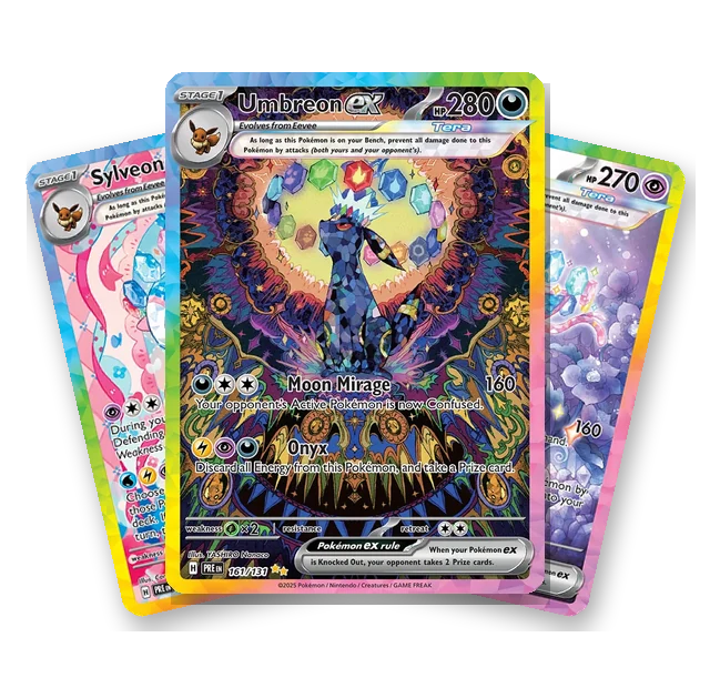 Pack Opener: Umbreon ex flanked by two more pulled Pokémon cards