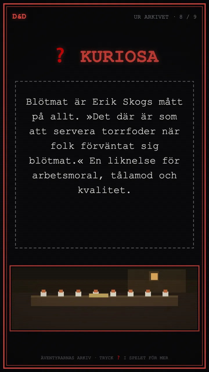 Kuriosakort om blötmat, Erik Skogs mått på kvalitet.